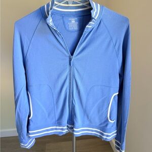 Jones New York Sport Light Periwinkle Zip-Up Jacket with White Trim